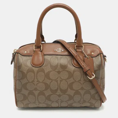 Pre-owned Coach Bennett Mini Beige/brown Signautre Coated Canvas And Leather Satchel