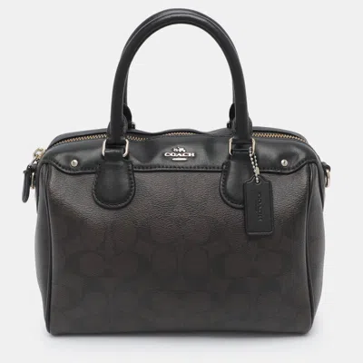 Pre-owned Coach Bennett Mini Brown/black Signature Coated Canvas And Leather Satchel