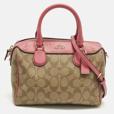 Pre-owned Coach Bennett Mini Pink/beige Signature Coated Canvas And Leather Satchel