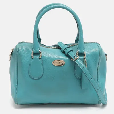 Pre-owned Coach Bennett Mini Turquoise Leather Satchel In Blue