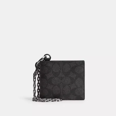 Coach Billfold Wallet With Chain In Signature Canvas In Charcoal Signature