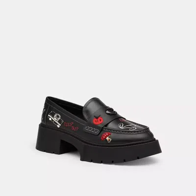 Coach Leah Platform Loafer With Sketch Print In Black