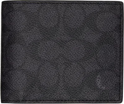Coach Black & Gray 3 In 1 Signature Canvas Wallet In Charcoal/black