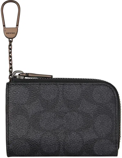 Coach Black & Gray L Zip Key Case Card Holder In Charcoal