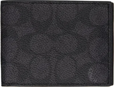 Coach Black & Gray Slim Bifold Signature Canvas Wallet In Charcoal/black