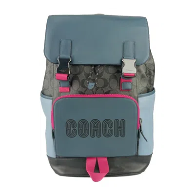 Pre-owned Coach Black Blue Gray Multi-color Pvc Leather Backpack ()