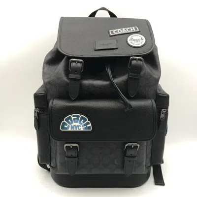 Pre-owned Coach Black Blue Signature Line Backpack () In Black, Blue