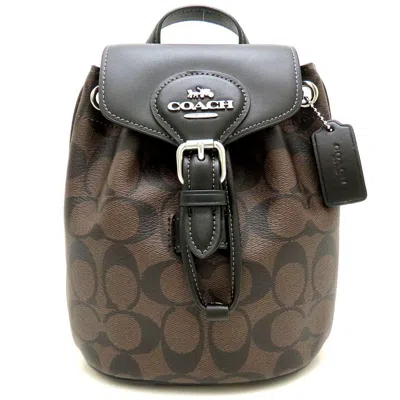 Pre-owned Coach Black Brown Coated Canvas Leather Backpack () In Black, Brown
