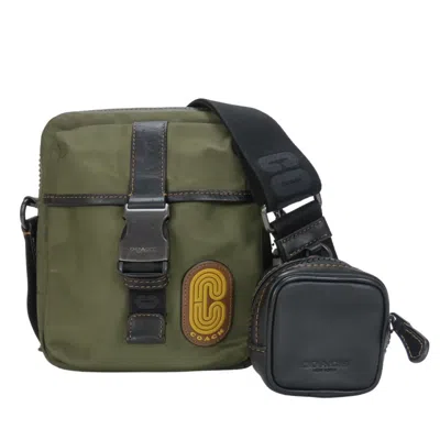 Pre-owned Coach Black Brown Khaki Yellow Nylon Leather Shoulder Bag ()