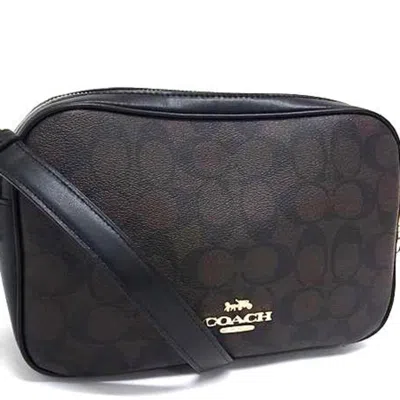 Pre-owned Coach Black Brown Leather Pvc Shoulder Bag () In Multi