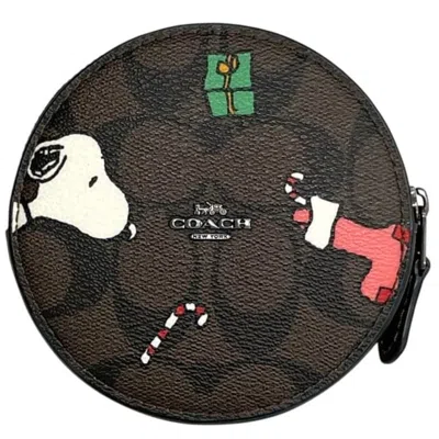 Pre-owned Coach Black Brown Pvc Leather Coin Purse/coin Case () In Black, Brown