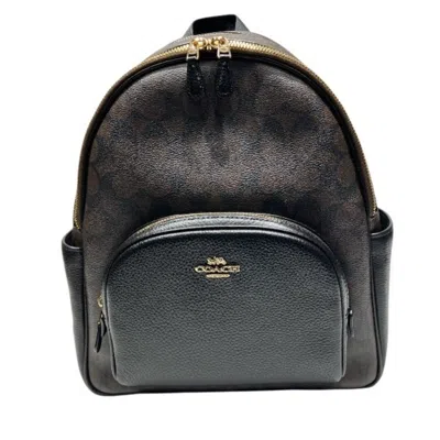 Pre-owned Coach Black Brown Signature Line Backpack () In Black, Brown
