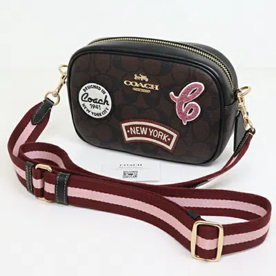 Pre-owned Coach Black Brown Signature Line Canvas Leather Shoulder Bag () In Multi