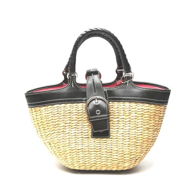 Pre-owned Coach Black Brown Straw Leather Handbag Tote Bag ()