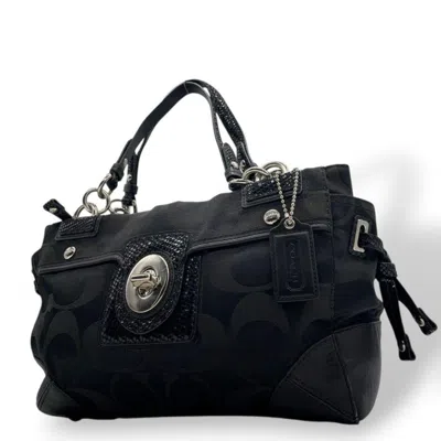 Pre-owned Coach Black Canvas Leather Handbag Tote Bag ()