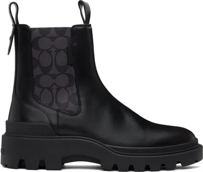 Coach Black Colson Signature Chelsea Boots In Graphite/black