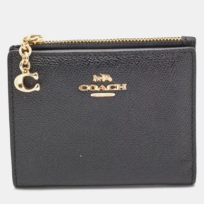 Coach Black Crossgrain Leather Compact Wallet In Gray