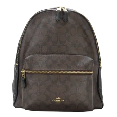 Pre-owned Coach Black Dark Brown Pvc Leather Backpack () In Multi