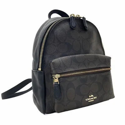 Pre-owned Coach Black Dark Brown Pvc Leather Backpack () In Black, Dark Brown