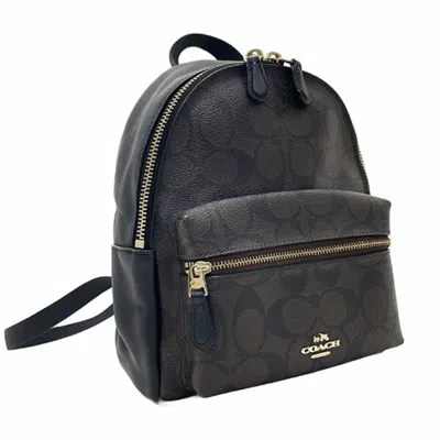 Pre-owned Coach Black Dark Brown Pvc Leather Backpack () In Black, Dark Brown