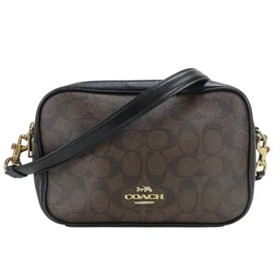 Pre-owned Coach Black Dark Brown Signature Line Shoulder Bag () In Multi