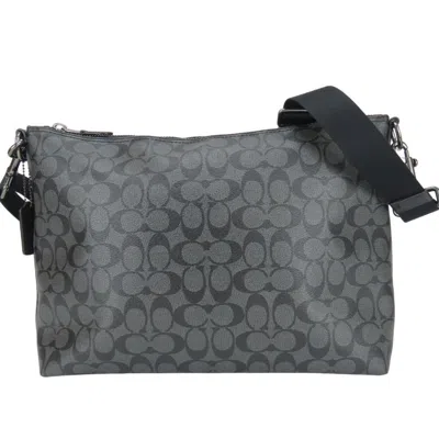Pre-owned Coach Black Dark Gray Pvc Coated Canvas Leather Shoulder Bag () In Black, Dark Gray
