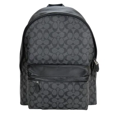 Pre-owned Coach Black Dark Gray Signature Line Pvc Leather Backpack ()
