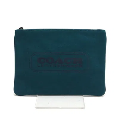 Pre-owned Coach Black Dark Green Canvas Clutch Bag Pouch ()