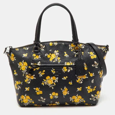 Coach Black Floral Print Leather Prairie Satchel