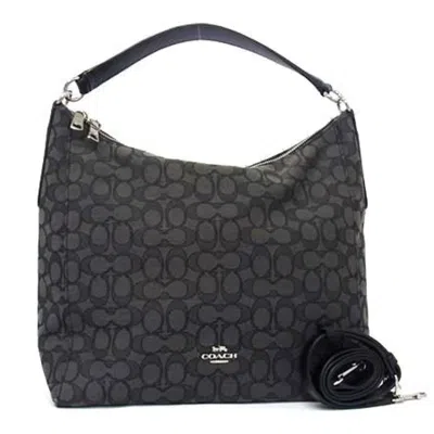 Pre-owned Coach Black Gray Canvas Leather Handbag Shoulder Bag Tote Bag () In Multi