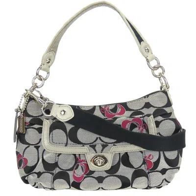 Pre-owned Coach Black Gray Signature Line Canvas Leather Shoulder Bag () In Multi
