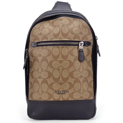 Pre-owned Coach Black Khaki Pvc Leather Shoulder Bag Sling Bag ()