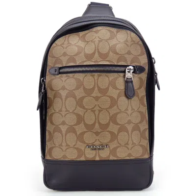 Pre-owned Coach Black Khaki Pvc Leather Shoulder Bag Sling Bag () In Multi