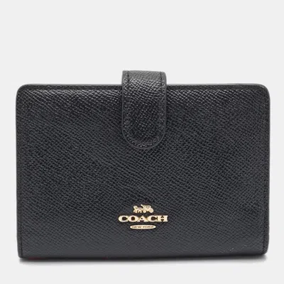 Coach Black Leather And Leather French Wallet