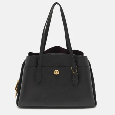 Pre-owned Coach Black Leather And Suede Lora Carryall Satchel