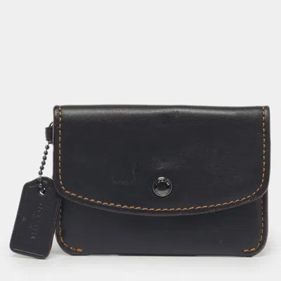 Coach Black Leather Edgestain Card Case Pouch In Pink