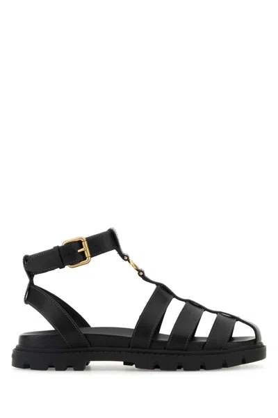 Coach New York Black Leather Fisherman Sandals In Multi
