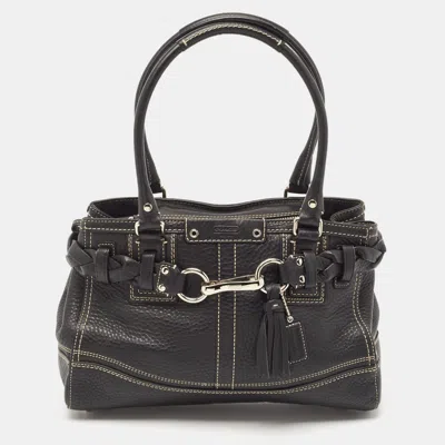 Pre-owned Coach Black Leather Hamptons Braided Tote