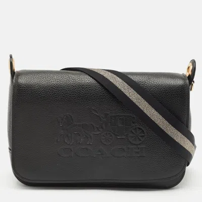 Pre-owned Coach Black Leather Logo Embossed Jes Flap Messenger Bag