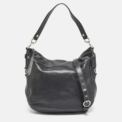 Pre-owned Coach Black Leather Logo Hobo