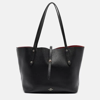 Pre-owned Coach Black Leather Market Tote