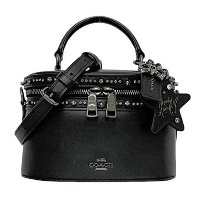 Pre-owned Coach Black Leather Rhinestone Handbag Vanity Bag ()