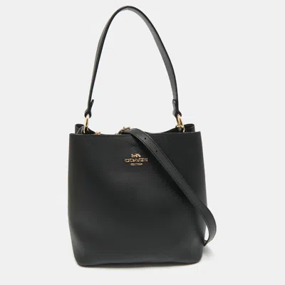 Pre-owned Coach Black Leather Town Bucket Bag