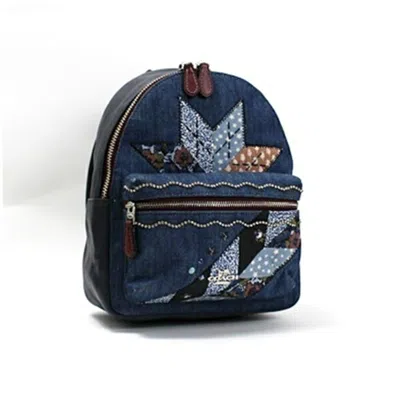 Pre-owned Coach Black Navy Denim Leather Backpack ()