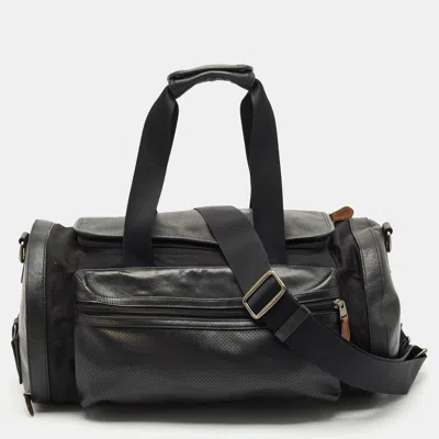 Pre-owned Coach Black Perforated Leather And Nylon Terrain Trek Duffel Bag