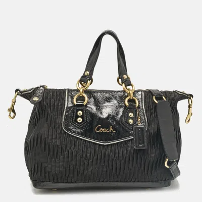 Pre-owned Coach Black Satin And Patent Leather Ashley Tote