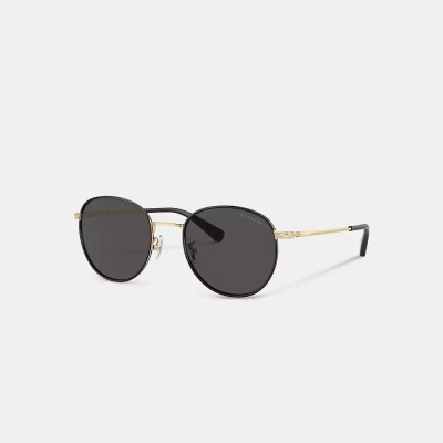 Coach Metal Windsor Round Sunglasses In Black/ Shiny Light Gold