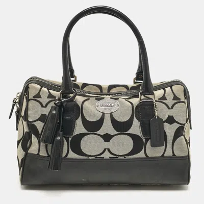 Pre-owned Coach Black Signature Canvas And Leather Legacy Haley Satchel