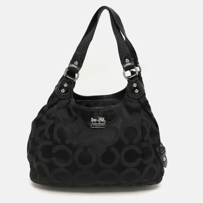 Pre-owned Coach Black Signature Canvas And Leather Op Art Madison Hobo