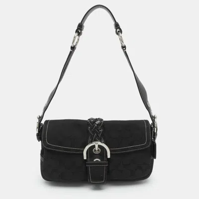 Pre-owned Coach Black Signature Canvas And Leather Shoulder Bag